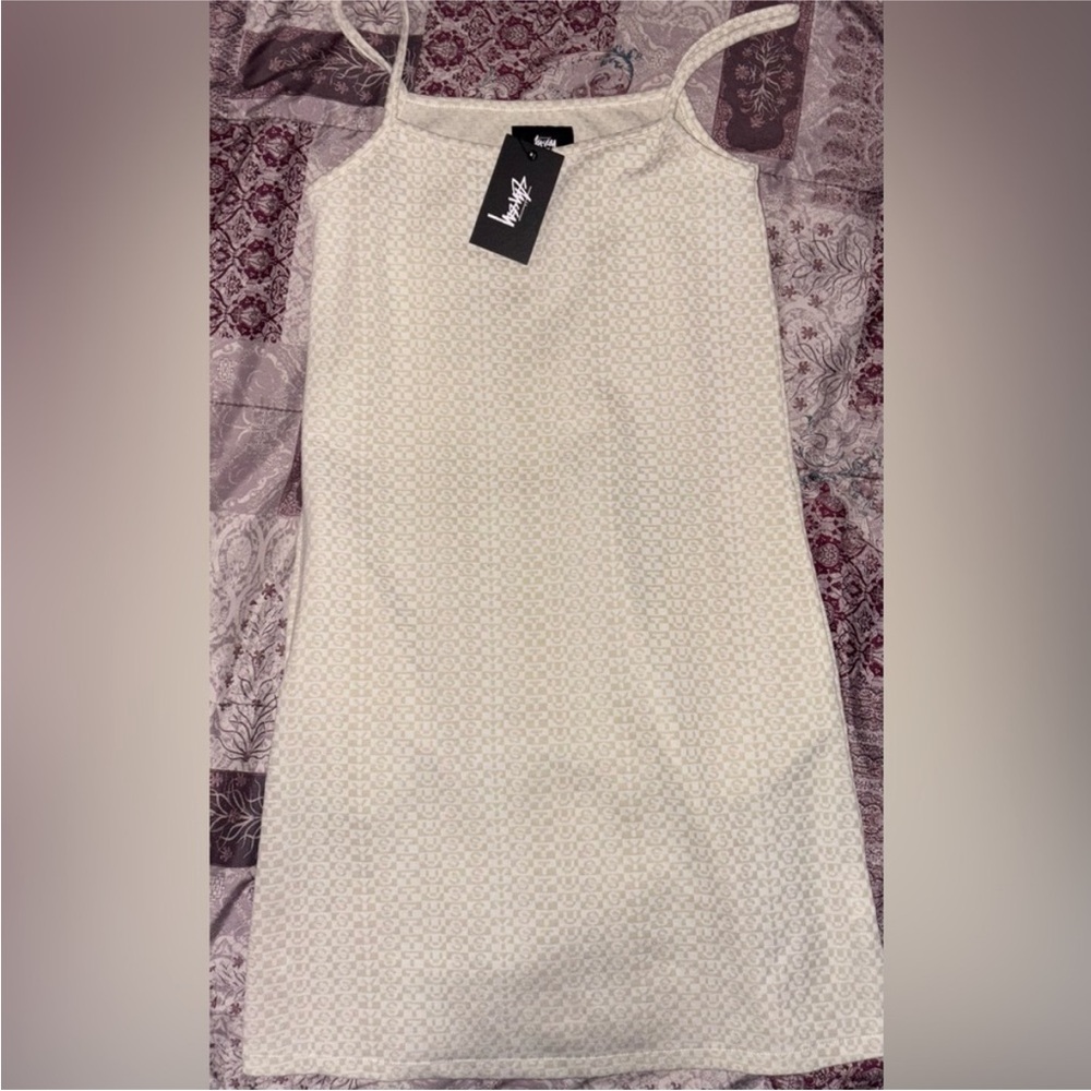 White stussy textured Strap Dress